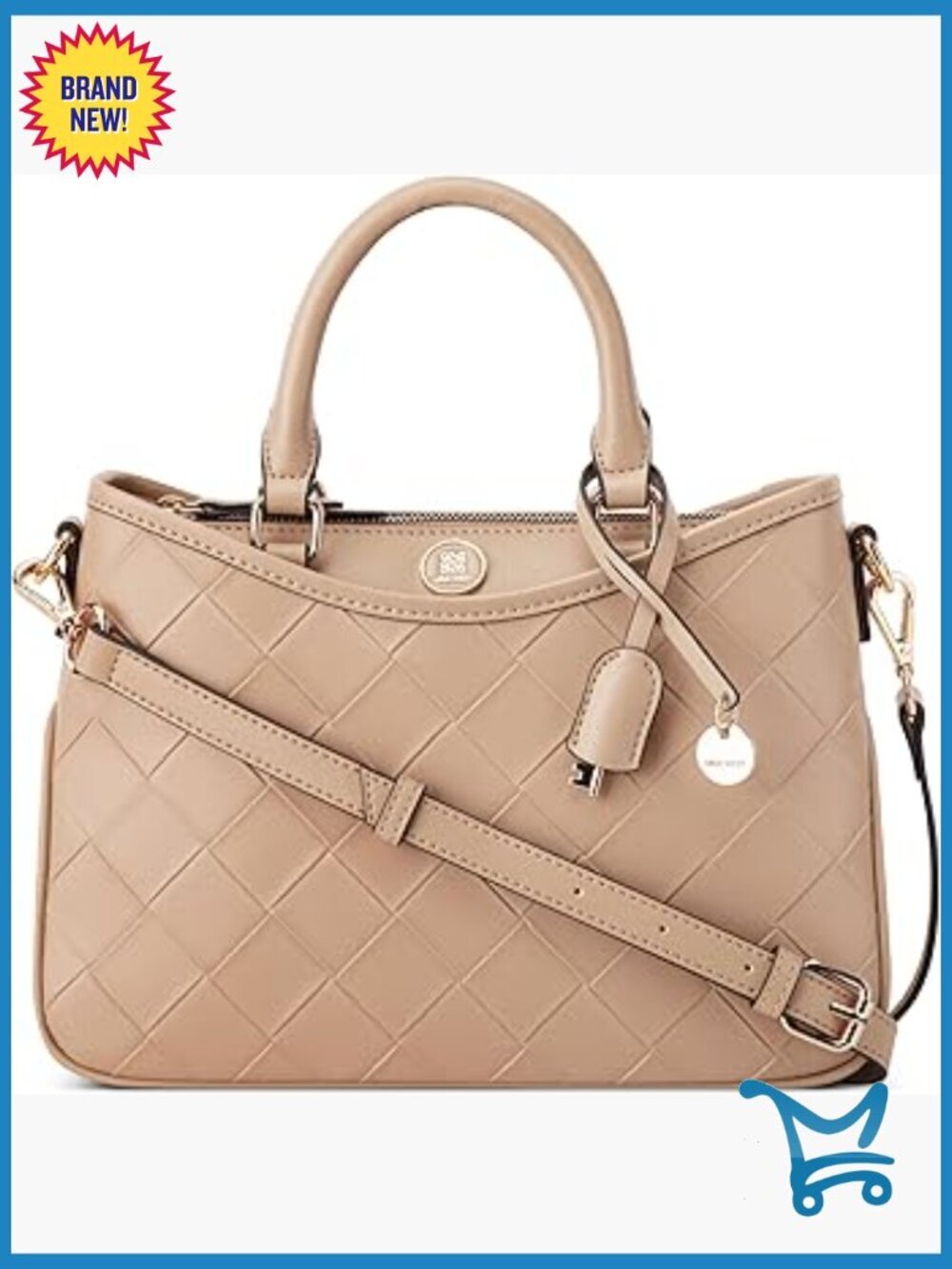 Medium Faux Leather Satchel with Adjustable Strap, Zipper Closure